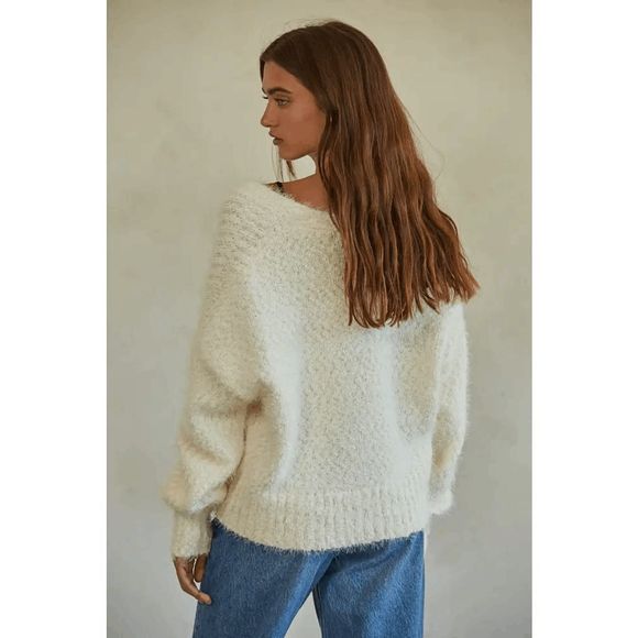 Ivory Sweater Button Down V-Neck Long Sleeve Cardigan - Picture 2 of 3